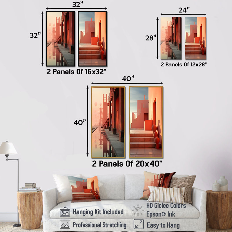 Minimal Industrail Peach Projection - ensemble d'art mural sur toile House, Toile tendue, H 28 po x l 25 po