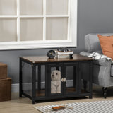 Piersten Dog Crate Furniture, Indoor Pet Crate End Table, Mesh Dog Kennels With Double Doors For Small And Medium Dogs, Brown/Black
