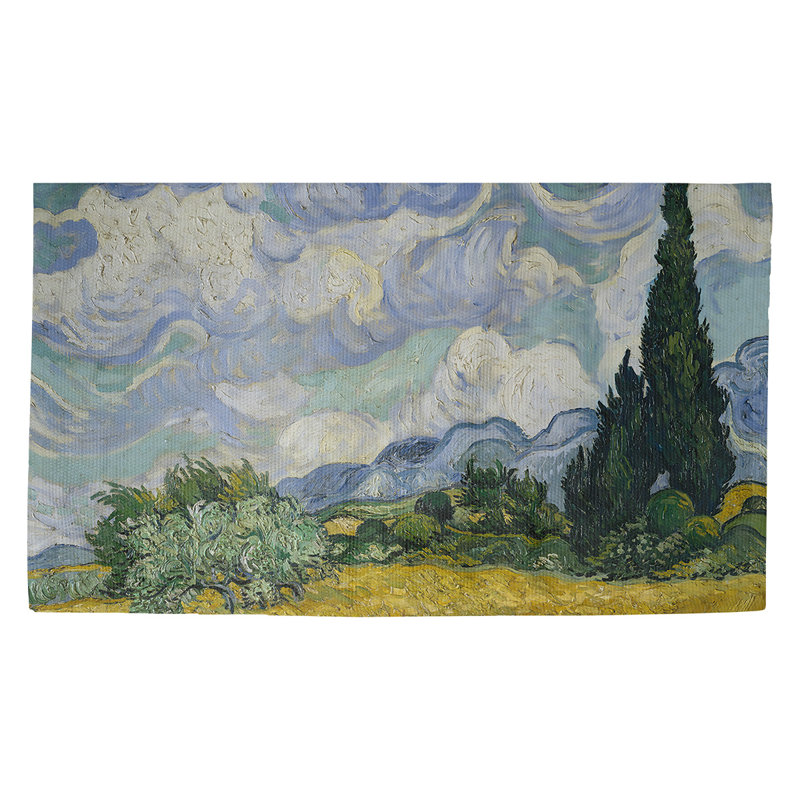Tapis de porte d’intérieur wheatfield Browerville, Rectangulaire 7 pi 2 po x 5 pi 4,5 po, Vert / jaune / gris