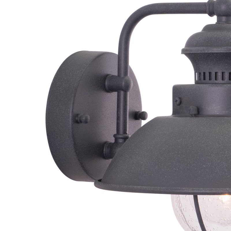 Mohnton 10.25 in. H 1-Light Textured Gray Coastal Outdoor Wall Sconce made of Durable Steel, Clear Seeded Glass Shade, LED Compatible, Use for Exterior Porch Patio Front Door or Garage