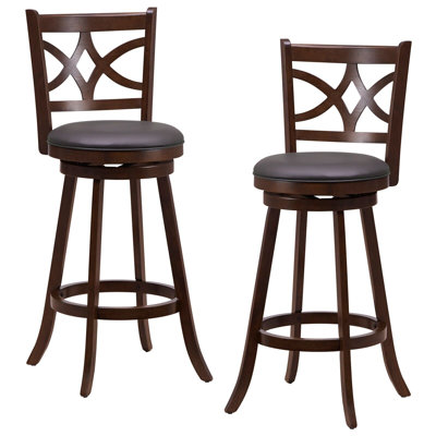 Set Of 2 Bar Stools Counter Height Chair Pub 360 Swiveling Upholstered Seat