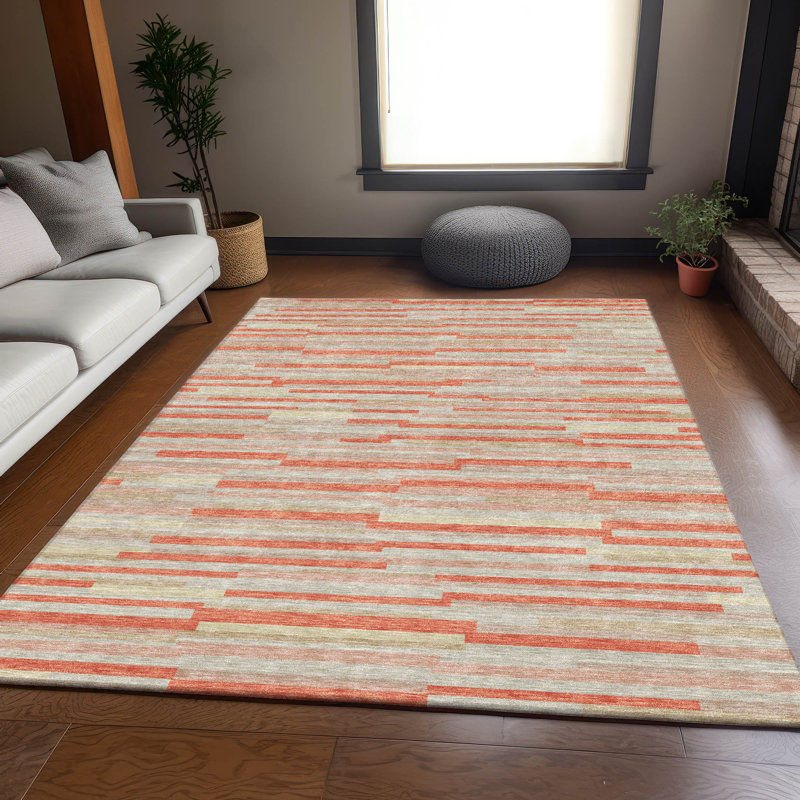 Tapis saumon Prisco lavable à la machine de qualité supérieure, Rectangle 5 pi x 7 pi 6 po