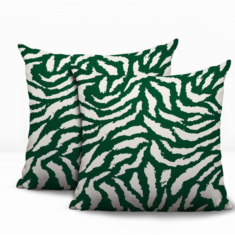Oreiller réversible intérieur / extérieur à imprimé zébré Tory, 16x16, Green