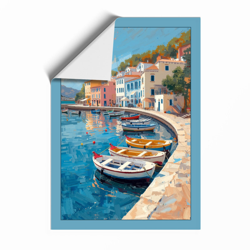 Mediterranean Harbour Coastal - Framed Print, A3 - 42.0 x 29.7 cm, Oak