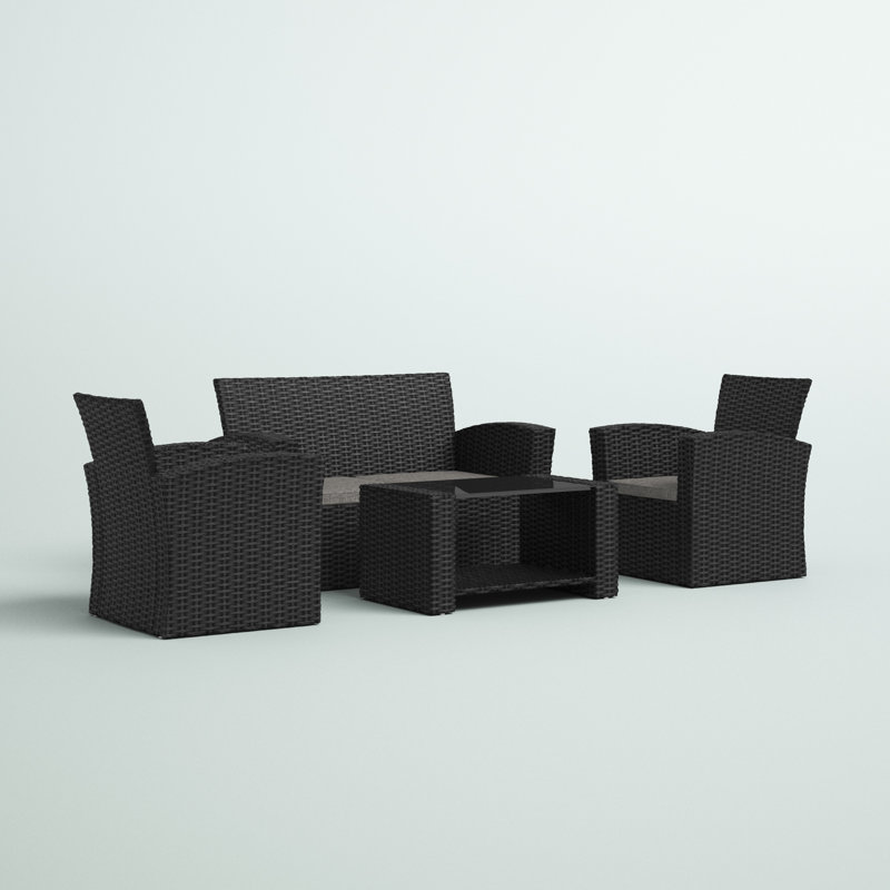 Pamalee 4 - Person Patio Conversation Set with Cushions, Black