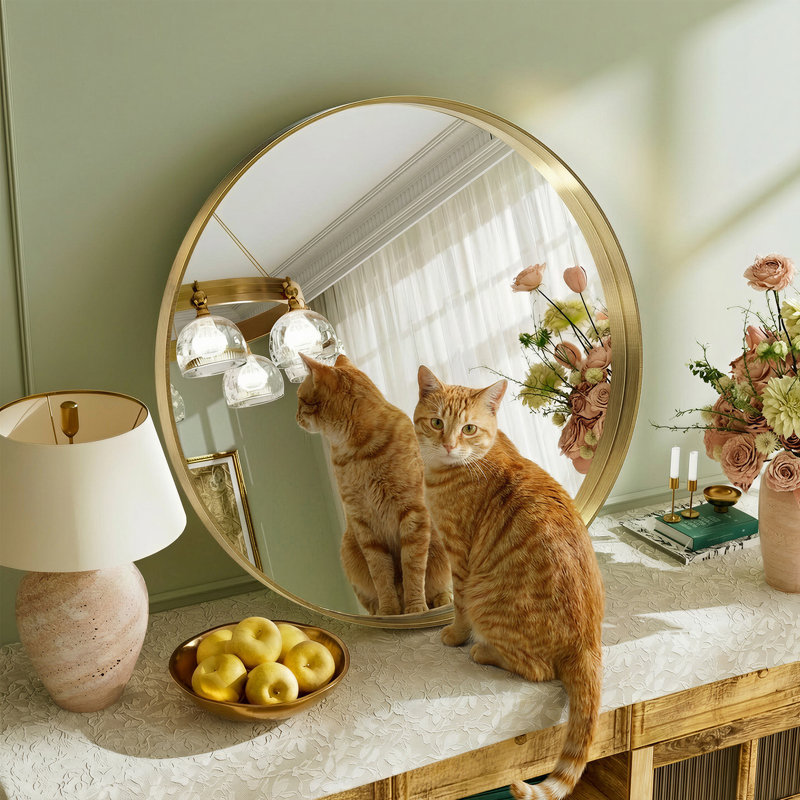 Round/Circle Vanity Mirror with Aluminum Alloy Frame, HD Tempered Glass, French Cleat Mounted Wall Decor Bathroom Vanity Mirror
