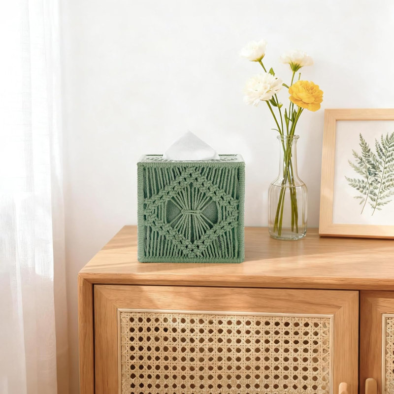 Couvercle de boîte à mouchoirs carré vert en macramé, porte-décor Boho tissé à la main