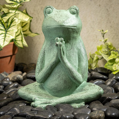 Statue de grenouille Verdigris priant, H 11 po