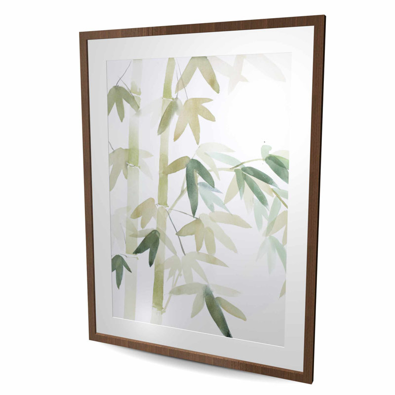 Watercolor Bamboo Leaves and Branches - reproduction encadrée avec passe-partout