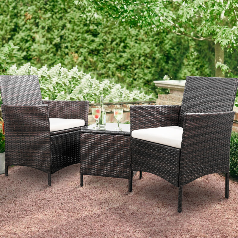 Ensemble de meubles d'extérieur en rotin 3 pièces avec coussins toutes saisons Jagger, Beige