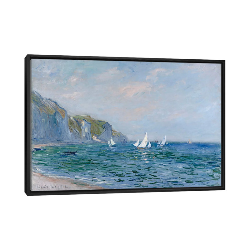 "Falaises et voiliers à Pourville" par Claude Monet, reproduction d'art sur toile tendue, Toile avec cadre noir, Pas de tapis