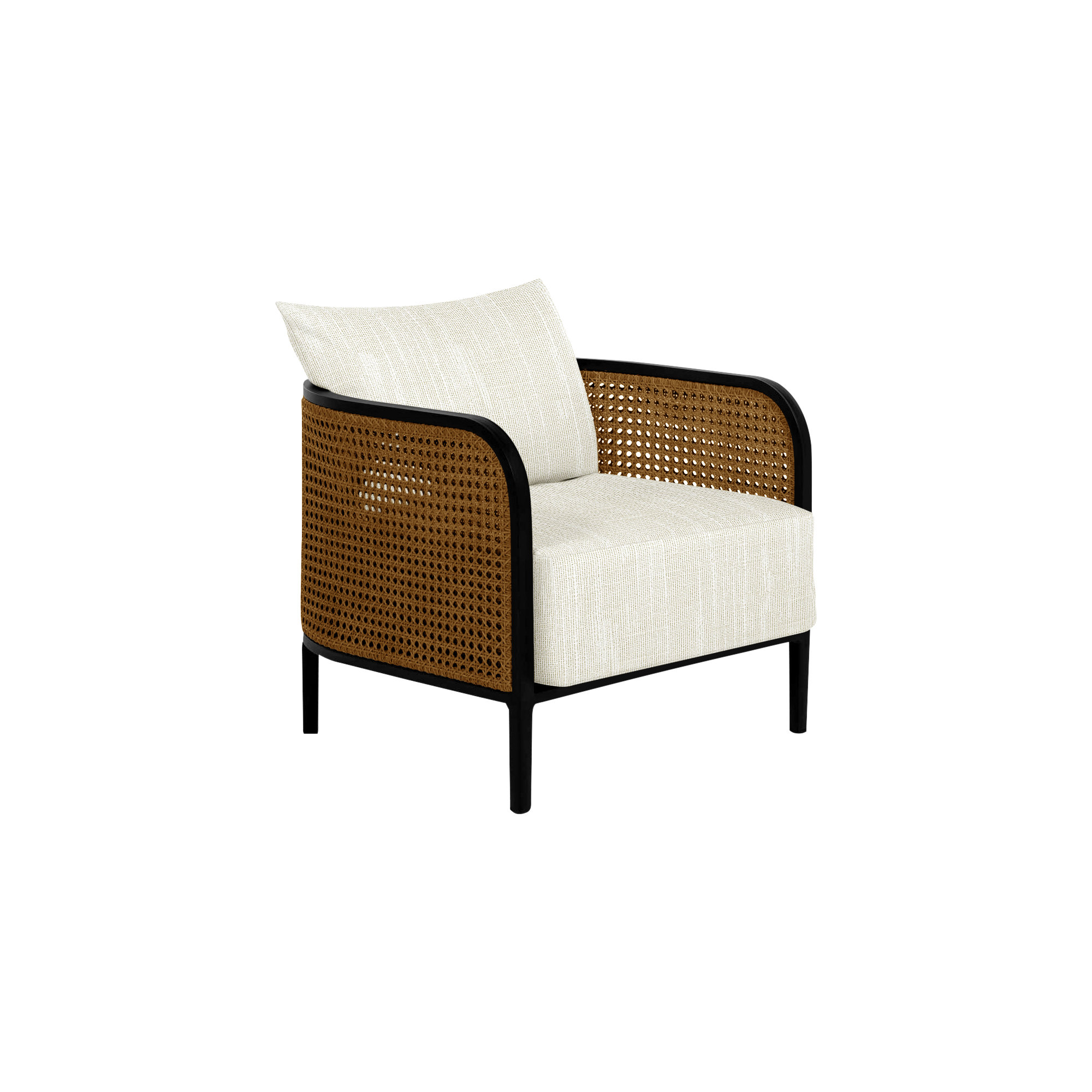 Havana Cane N-Dura Resin Wicker Outdoor Lounge Chair, Rollo Cream, Havana #84 Black-Natural Resin, No welt + Standard fill