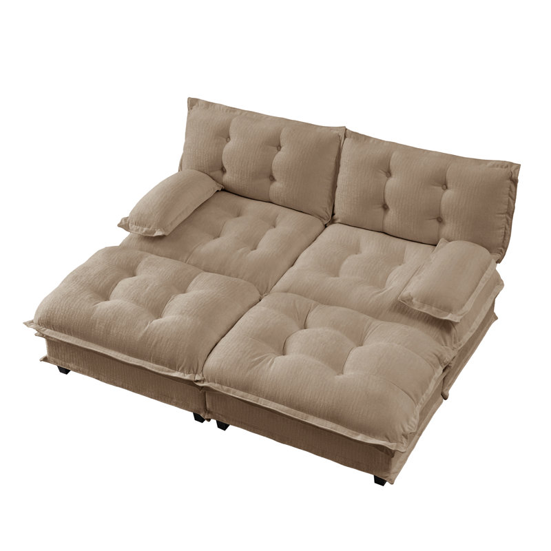77" Sleeper Modular Sectional Cloud Sofa With 2 Ottomans, Chenille Fabric Deep Seat Couch With Lattice Decored Cushions