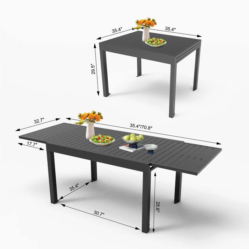 Table de salle à manger extensible en aluminium pour patio de 35 à 71 po, Gris foncé