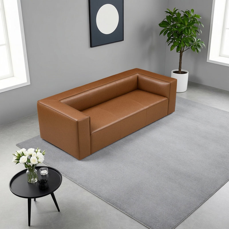 90'' Modern Leather Sofa For Living Room, 2-tone Colored Upholstery Couch
