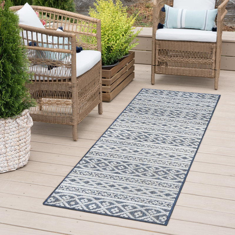 Tapis bleu tissé à plat Campbelltown, Tapis de couloir 2 pi 2 po x 7 pi 3 po