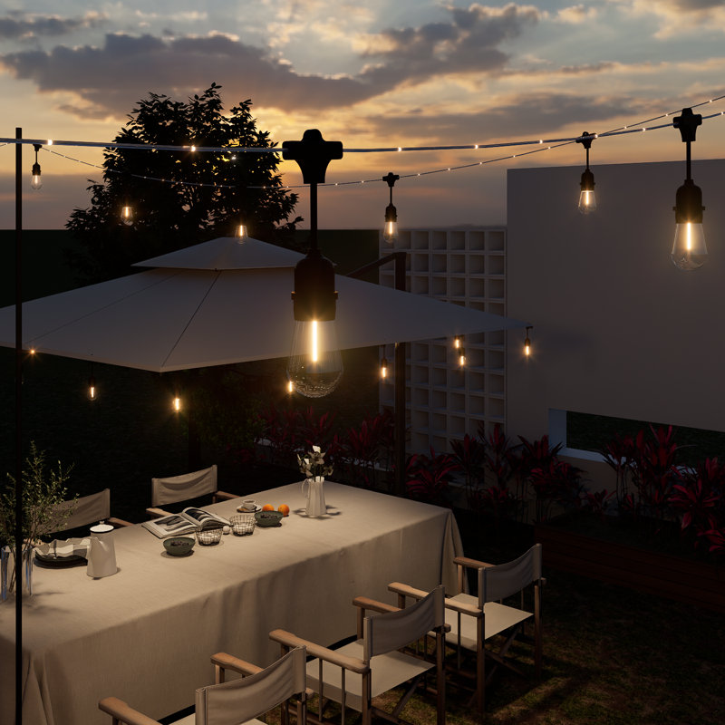 48FT LED Outdoor String Lights Patio Lights with 15 Shatterproof S14 Bulbs and Fairy Lighted Rope, Connectable Waterproof LED String light for Party, Garden Birthday,Wedding,Backyard,Porch,Deck,Balcony,Christmas,Halloween, 2700K Warm White