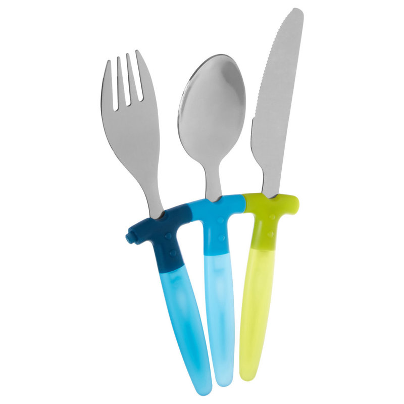 Highfill 3 Piece 18/10 Stainless Steel Steak Cutlery Set, Service for 1, Blue/Green/Silver