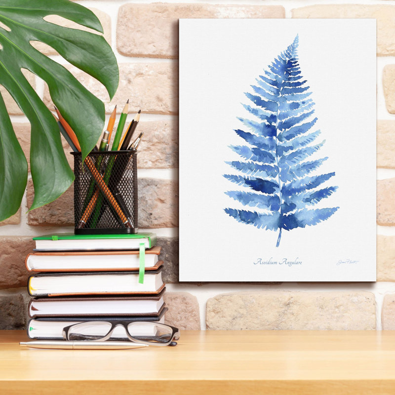 «Indigo Botanical 8» par Jean Plout, art mural sur toile, H 16 po x l 12 po x P 0,75 po