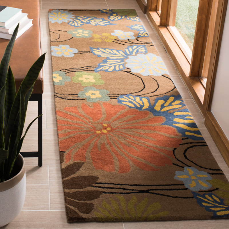 Tapis brun / multicolore en laine touffeté à la main Clovill, Tapis de couloir 2 pi 6 po x 10 pi