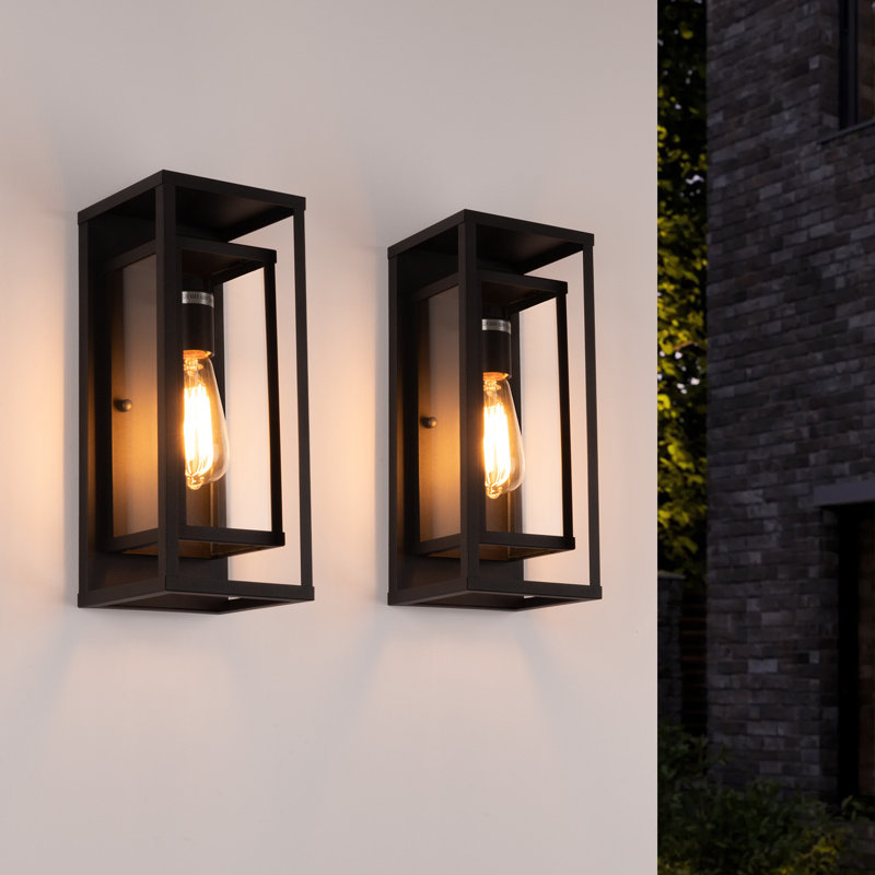 Rasharkin Classic Outdoor Wall Sconce 1 Light Rectangular Metal Frame and Clear Glass Shade Waterproof, Matte Black