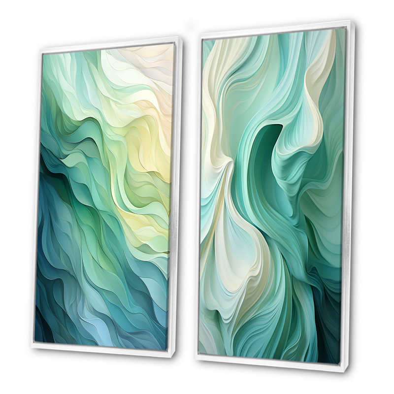 «Gree And White Sway Wave Serenity I», ensemble de 2 reproductions d'art abstrait, Cadre flottant blanc, H 28 po x l 25 po