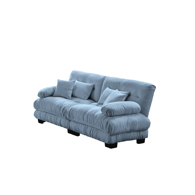 Causeuse 2 places en chenille bleue avec coussins pour le salon