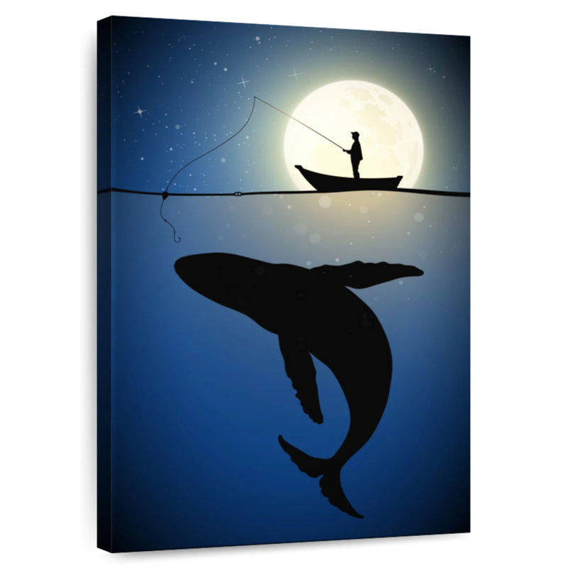 Pêche à la baleine au clair de lune Senne, H 12 po x l 8 po