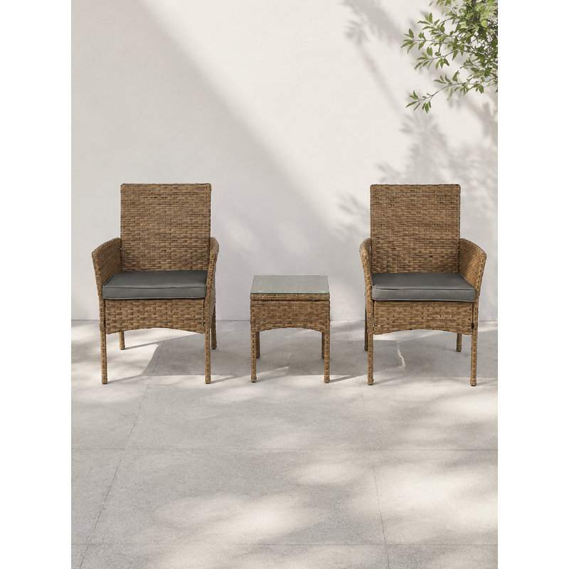 Ensemble 3 pièces en rotin d'extérieur moderne - Comprend une table et des coussins confortables