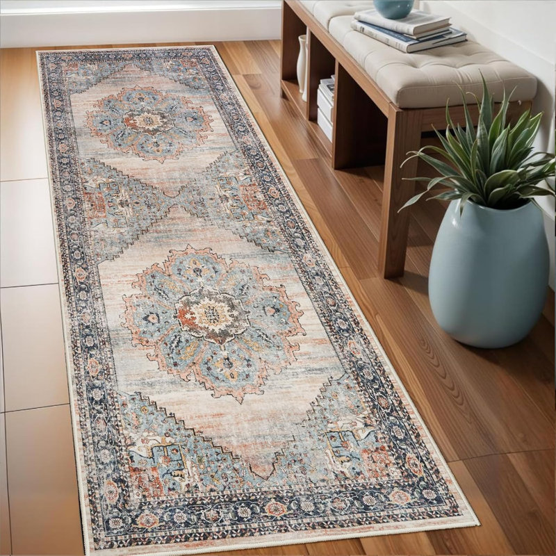 Washable Hallway Rug - Rug Kitchen Rugs and Mats Non Skid Washable Waterproof Carpet for Living Room Bedroom Bathroom (Blue)