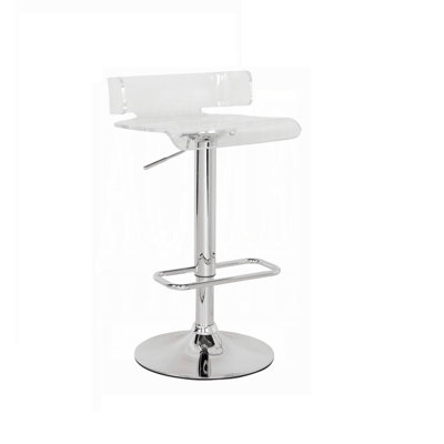 Tabouret de bar réglable en hauteur avec siège pivotant en acrylique transparent et chrome au design épuré (sans table)