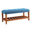 Banc Charla vintage américain de 101,6 cm (40 po) en tissu – Assise capitonnée bleue, pieds fuselés en bois massif, tablette inférieure ouverte, pouf de rangement multifonctionnel pouvant servir de repose-pieds dans l'entrée ou de repose-pieds dans la chambre.