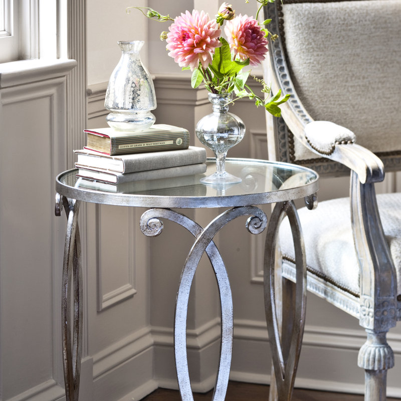 Simona Glass End Table, 23" H x 23" W x 23" D, Antique Silver