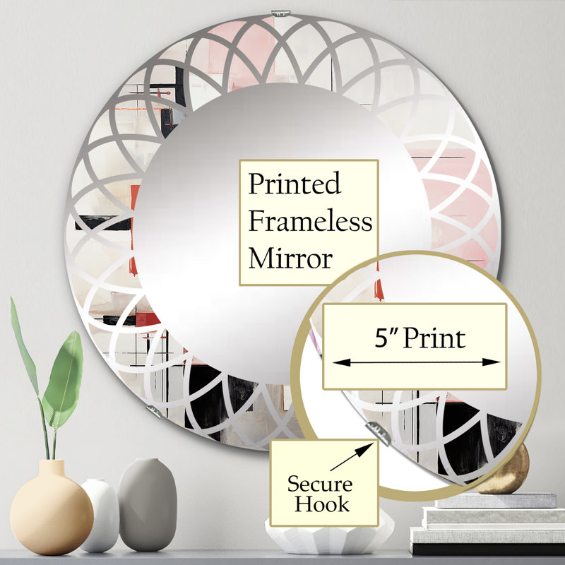 Miroir mural rond beige et rose, 24 po x 24 po