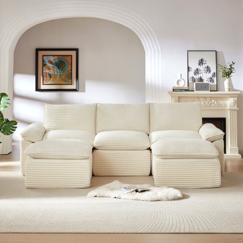 Corduroy Cloud Sofa, 35.43" H x 111.03" W x 70.07" D, White Corduroy