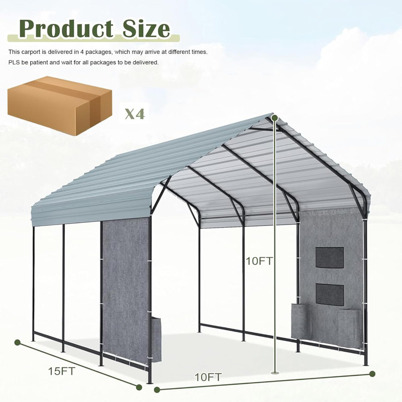 10'x15'x10' Heavy Duty Metal Carport, Steel Carports Canopy with Galvanized Steel Frame