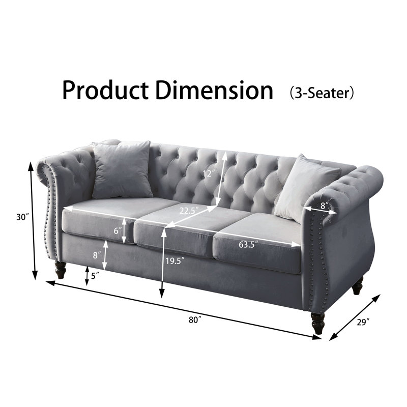 Mercer41 Chesterfield Velvet Sofa With Tufted Back, Rolled Arms ...