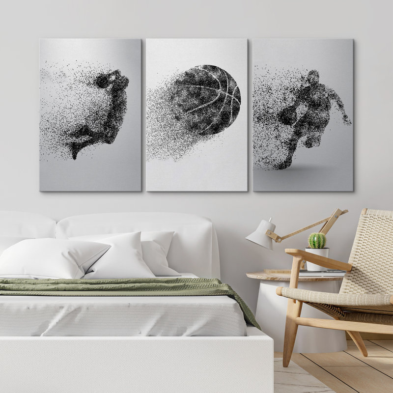 «Sport Play Basketball on Canvas», reproduction de 3 pièces, H 36 po x l 72 po, Toile tendue