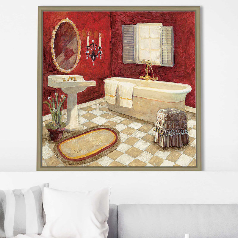 «Salon Rouge II» par Charlene Olson, H 31,5 po x l 31,5 po x P 2 po, Cadre flottant champagne