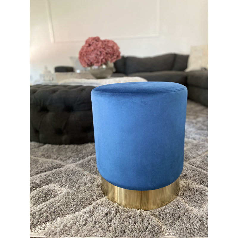 Alanni 14'' Wide Velvet Round Standard Ottoman, Navy Velvet