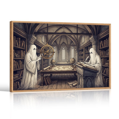 Art mural sur toile, "Fantômes dans la bibliothèque avec globe"
