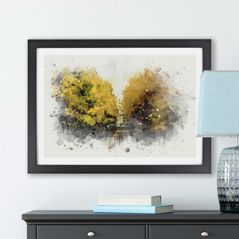 Road Through A Yellow Forest - Single Picture Frame Painting, 45cm H x 63cm W x 2cm D, Black