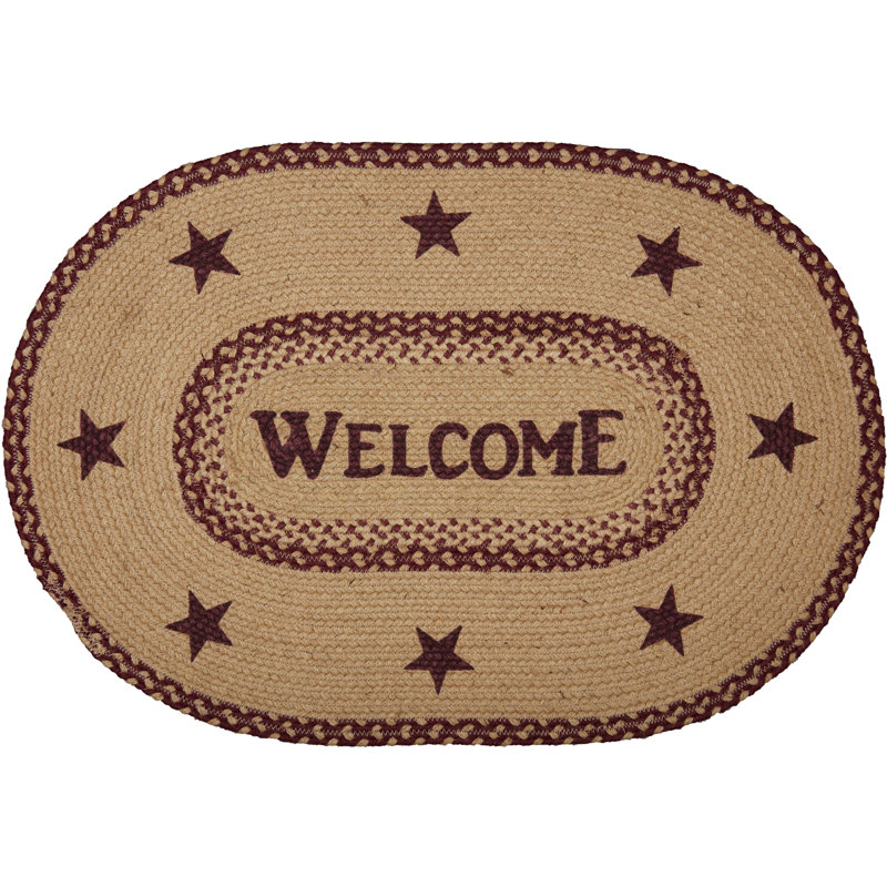 Tapis bourgogne / naturel en coton tressé Prieto, Ovale 1 pi 8 po x 2 pi 6 po