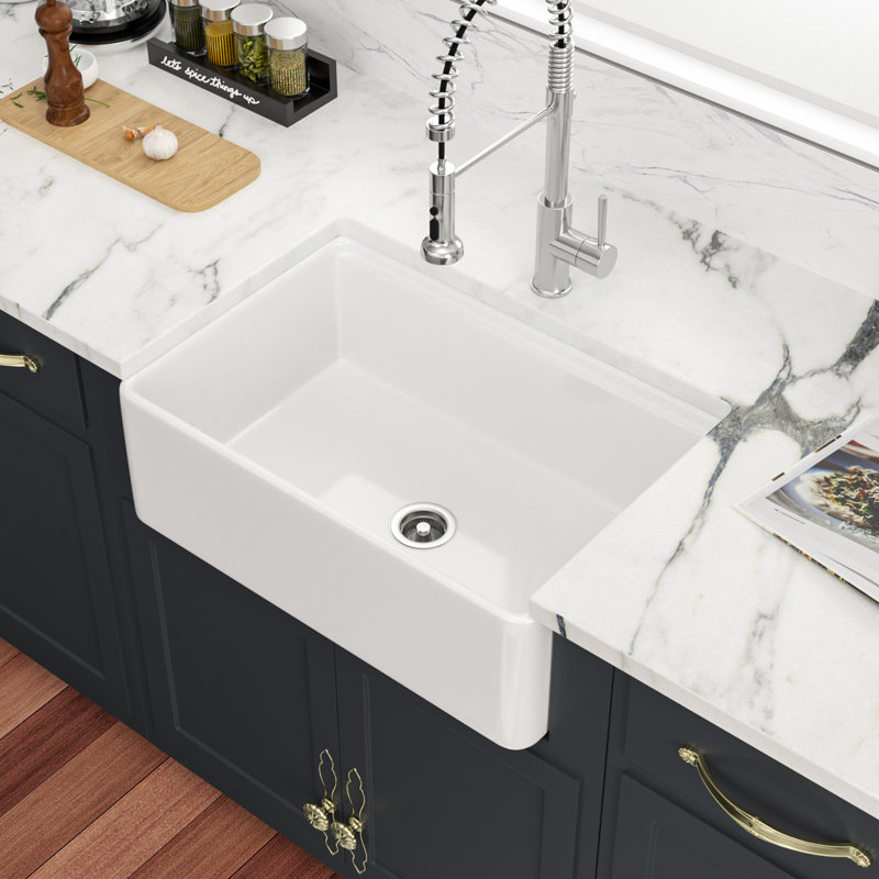 Ceramic 33" L x 20" W Large Single Bowl Farmhouse/Apron Kitchen Sink Workstation with Accessories, Silver