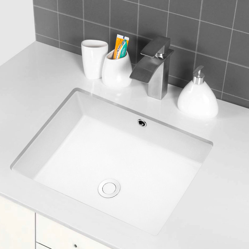 Lavabo de salle de bain rectangulaire moderne en céramique blanc avec trop-plein - 22,24 po x 15,16 po, teinté, encombrant 22 po x 15,5 po, blanc, élégant et pratique, pour la décoration