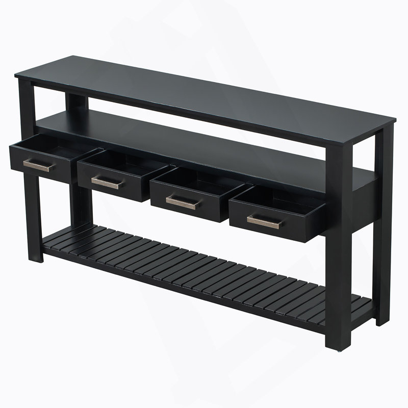 Console moderne pour salon avec 4 tiroirs et 2 tablettes, Noir