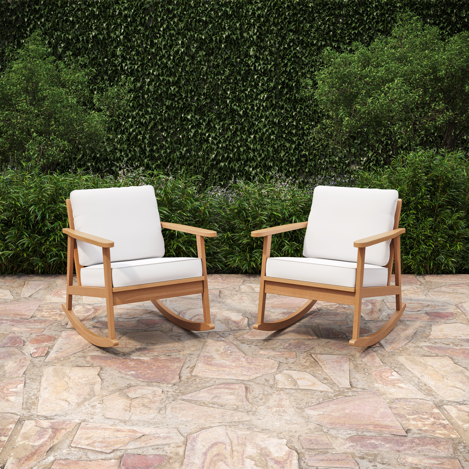 Olene Eucalyptus Patio Rocking Chair, White