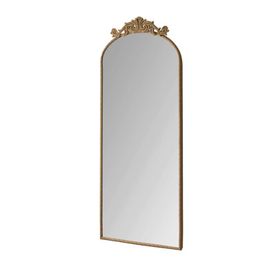 58"X24" Arched Full Body Mirror With Vintage Ornate Carved Applique On Top, Hanging Wall Mounted Mirror, For Living Room Bedroom Retro Home Decor Mirror, Bronze