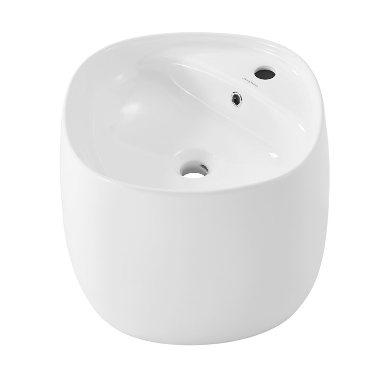 Ivy Glossy White Ceramic Square Wall Mount Bathroom Sink with Overflow