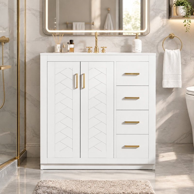 Meuble-lavabo de 91 cm avec lavabo en céramique et meuble de rangement autoportant